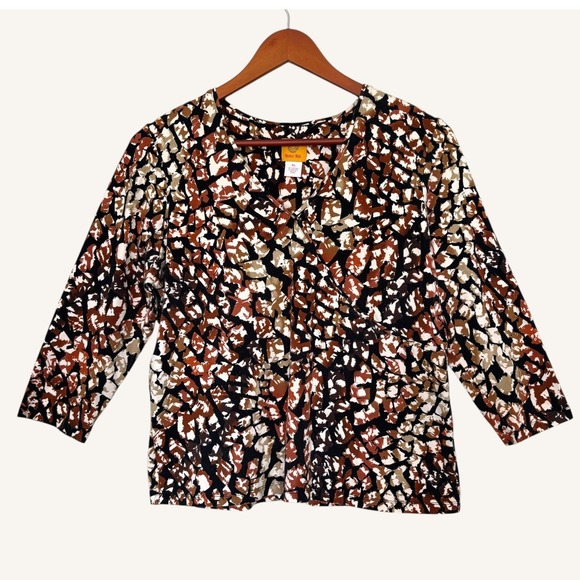 Ruby Rd. Tops - Ruby Rd Abstract Mosaic Faux Wrap Top XL 3/4 Sleeve Stretch Cotton Casual Boho